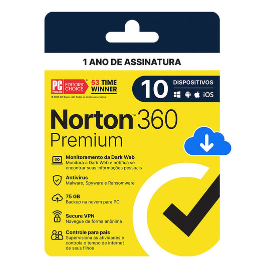 Antivírus Norton 360 Premium - 10 dispositivos - 12 Meses ESD - 21414573 [F107]