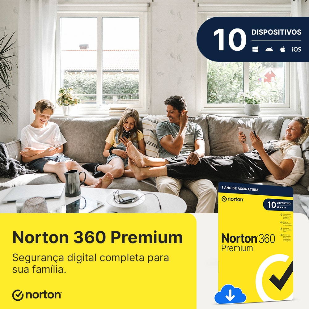 Antivírus Norton 360 Premium - 10 dispositivos - 12 Meses ESD - 21414573 [F107]
