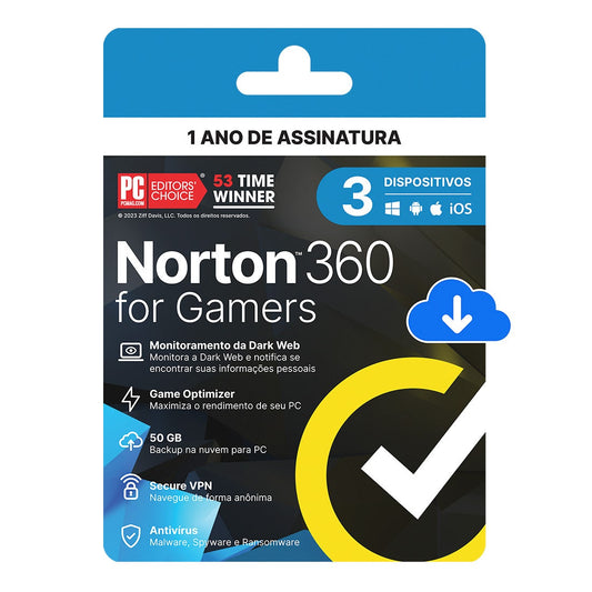 Antivírus Norton 360 Gamers - 3 dispositivos - 12 Meses ESD - 21415189 [F107]
