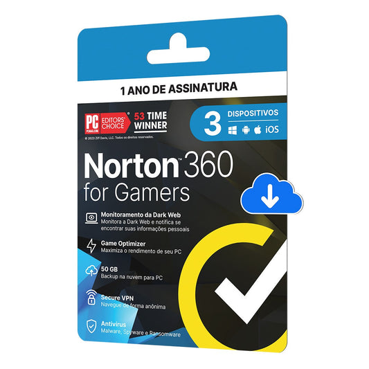 Antivírus Norton 360 Gamers - 3 dispositivos - 12 Meses ESD - 21415189 [F107]